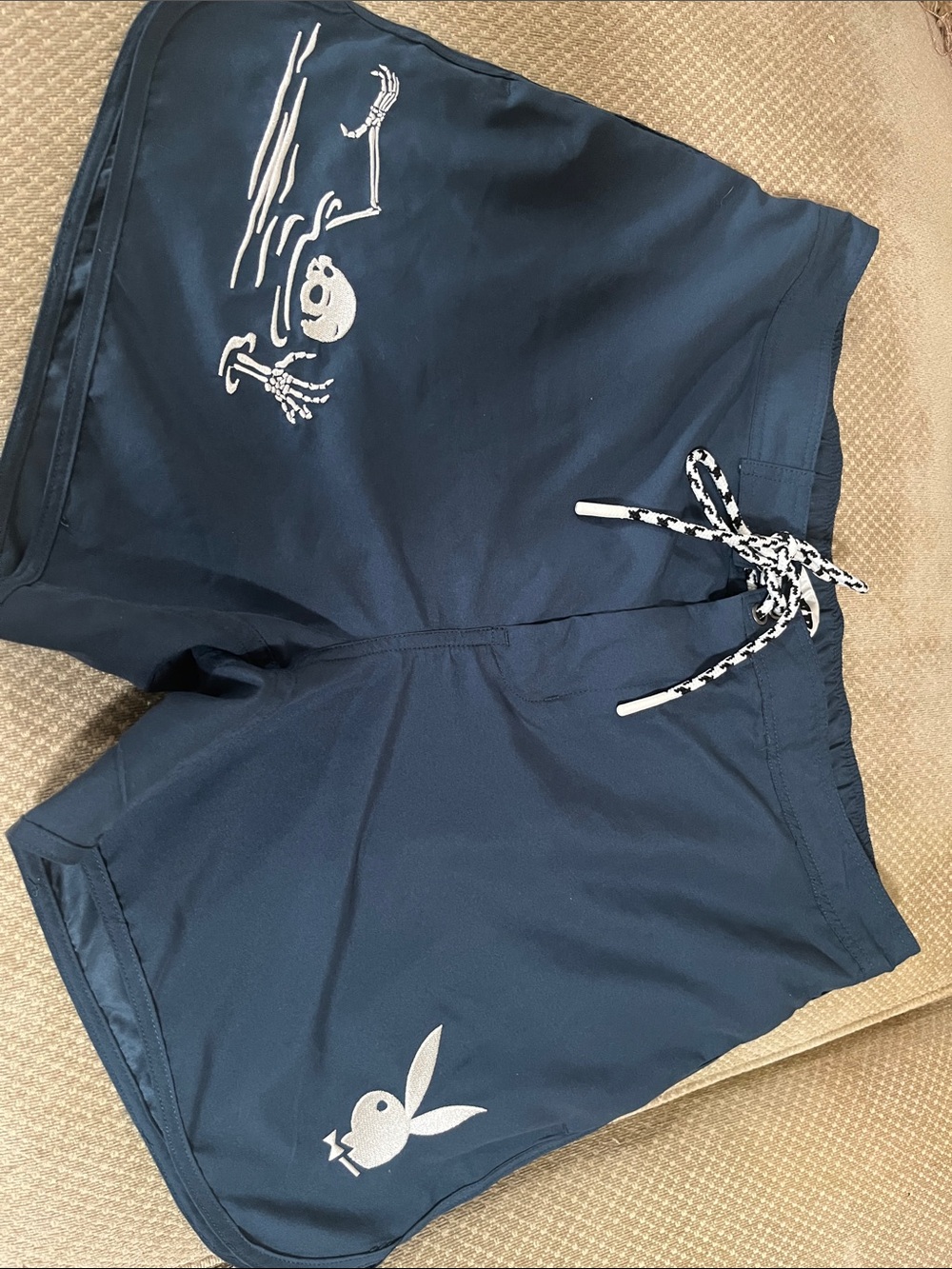 Playboy by PAC Sun Navy Men's Swim Shorts with White Drawstring medium